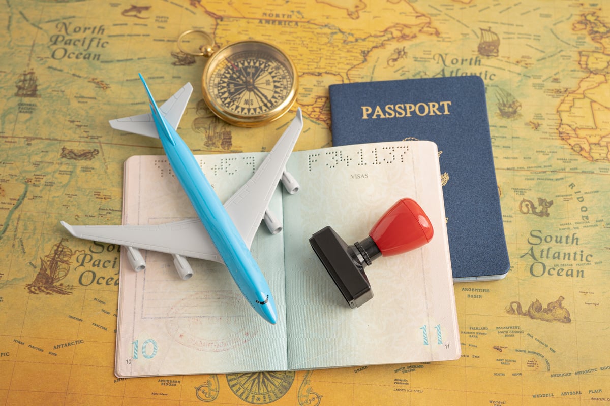 Approved Stamp visa and passport document to immigration at airp