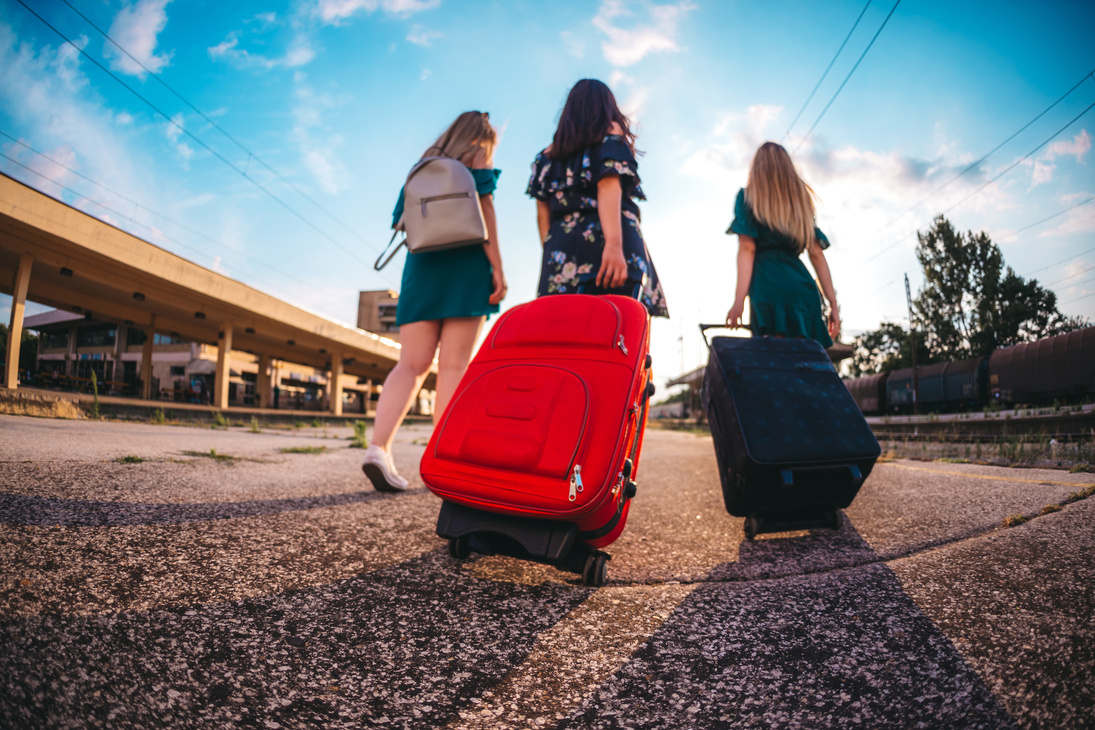 Girls Traveling by Train